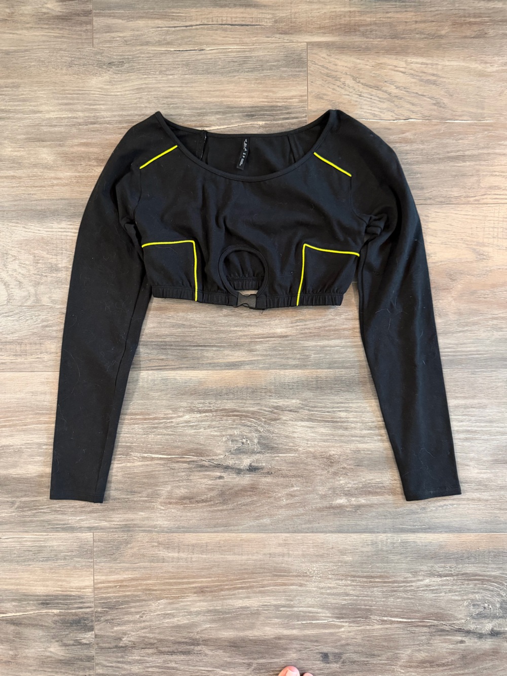 Urban Outfitters Black Crop Top with Neon Yellow Trim